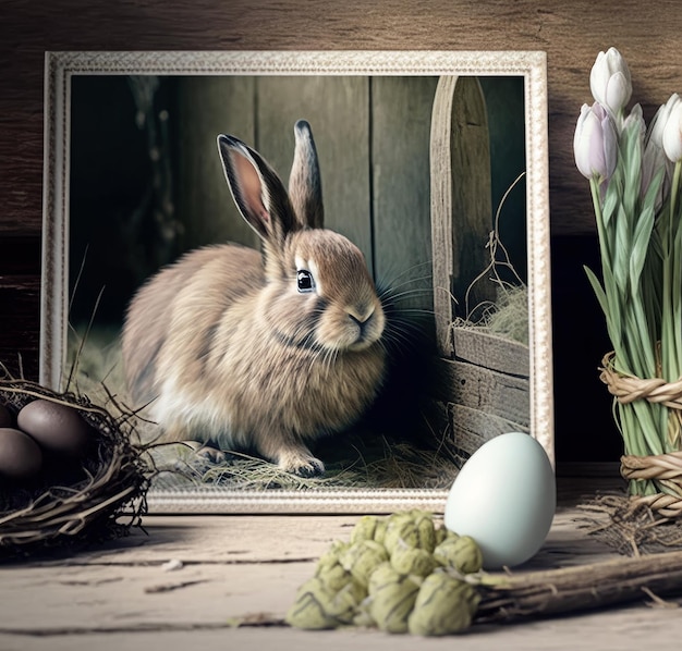 Vintage easter postcard with rabbit