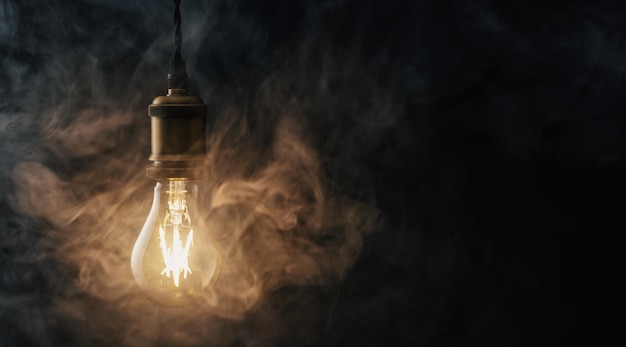 Vintage Edison lightbulb with smoke