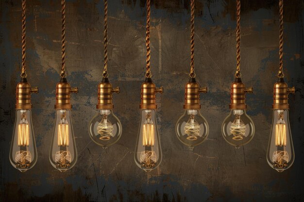 Photo vintage edison style light bulbs on dark background