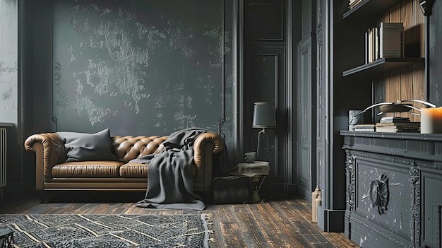 Vintage Elegance A Dark Sophisticated Room with Classic Furniture and Luxurious Decor