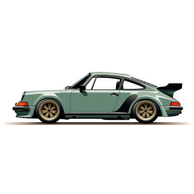 Vintage Elegance in Motion Minimalistische Vector Art van Groene Porsche 911 Turbo met Vintage BBS Wielen