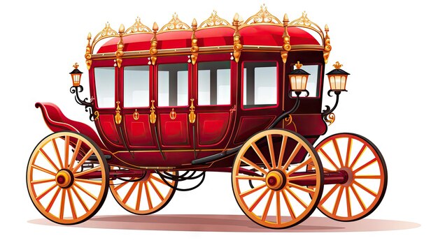 Foto eleganza vintage un matrimonio retro rosso o una carrozza reale in legno con un tetto isolato su bianco perfetto per una celebrazione classica e romantica