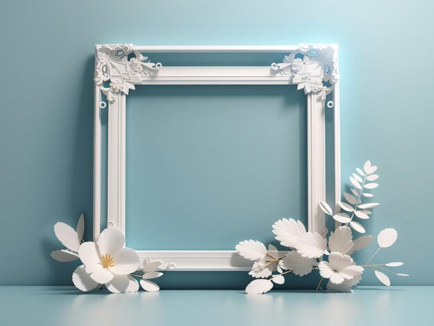 Vintage elegance white frame on pastel blue background