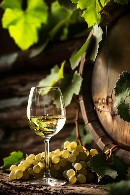 Photo vintage elegance white wine and grapes