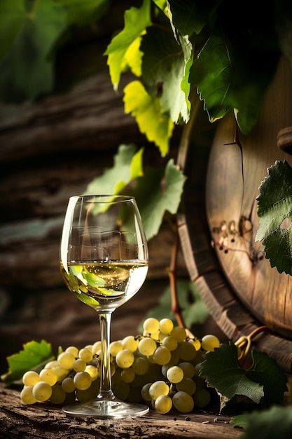 Photo vintage elegance white wine and grapes