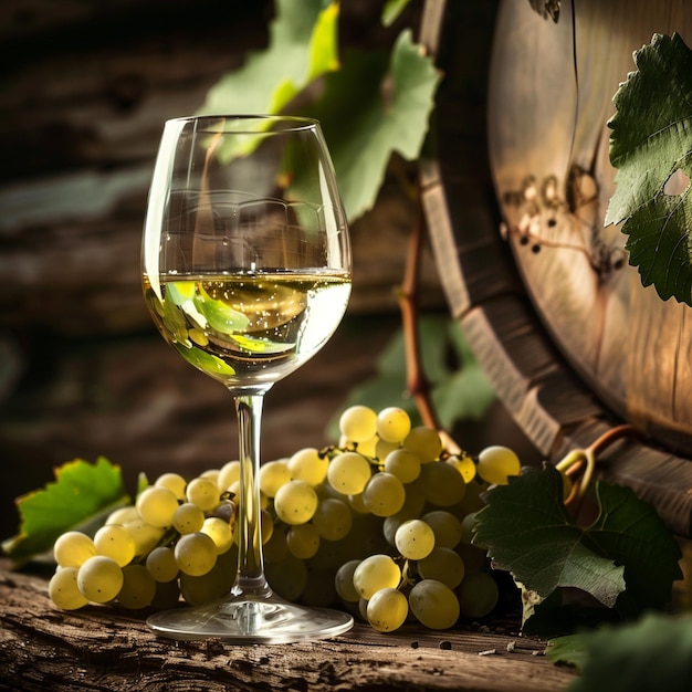 Photo vintage elegance white wine and grapes