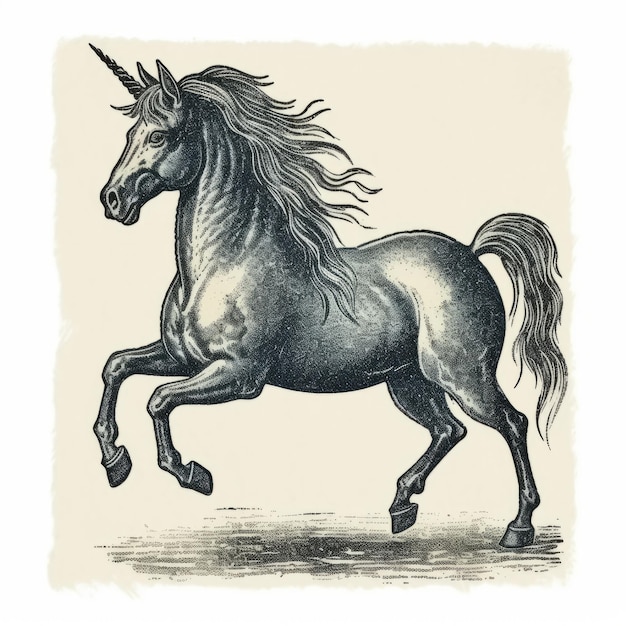 Vintage Engraving Of An Antique Unicorn Dark Humor Graphic Prints