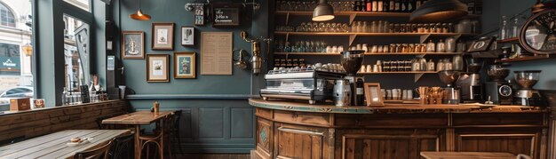 Photo vintage espresso machine in rustic coffee shop