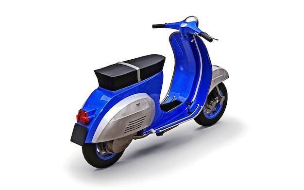 Vintage european blue scooter on a white background. 3d rendering.