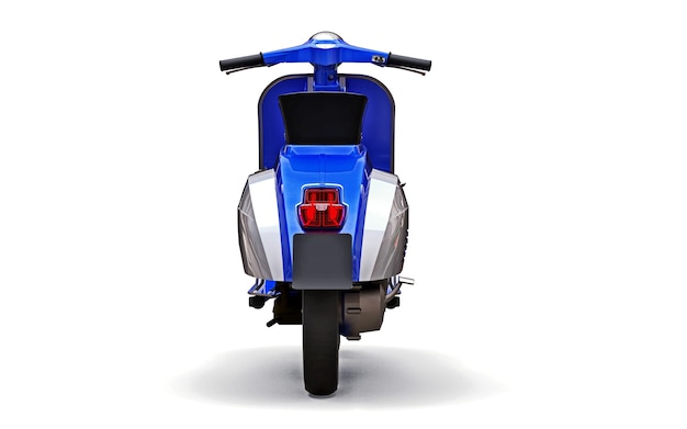 Scooter blu europeo vintage su sfondo bianco. rendering 3d.