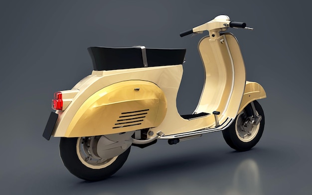 Scooter d'epoca europeo d'oro su uno sfondo grigio 3d rendering