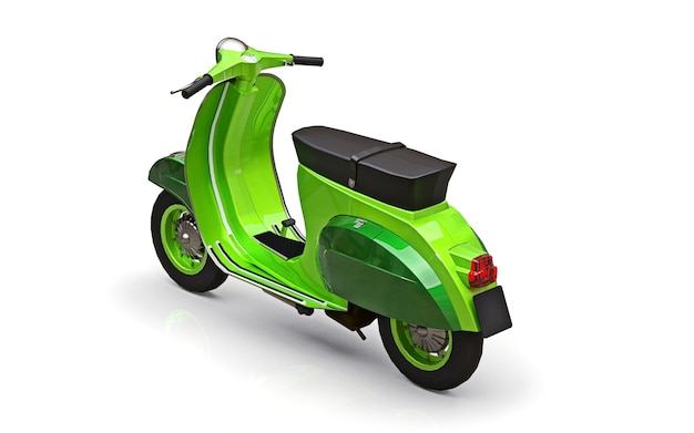 Vintage european green scooter on a white background. 3d rendering.