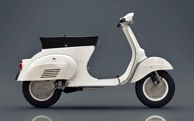 Vintage european white scooter on a gray background. 3d rendering.