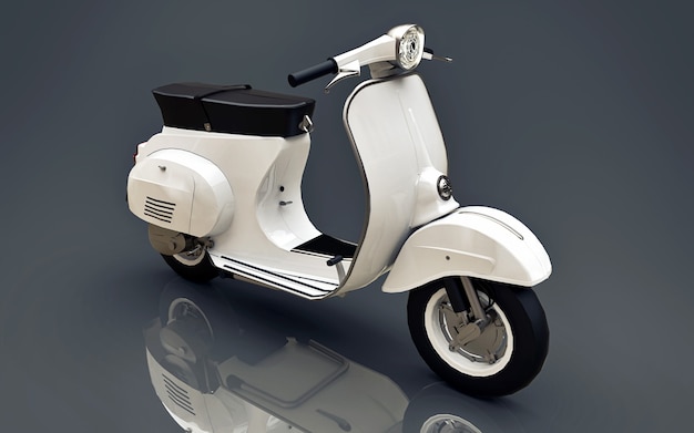 Vintage european white scooter on a gray background. 3d rendering.