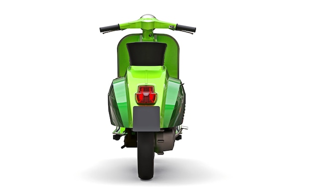 Vintage Europese groene scooter op een witte achtergrond. 3D-rendering.