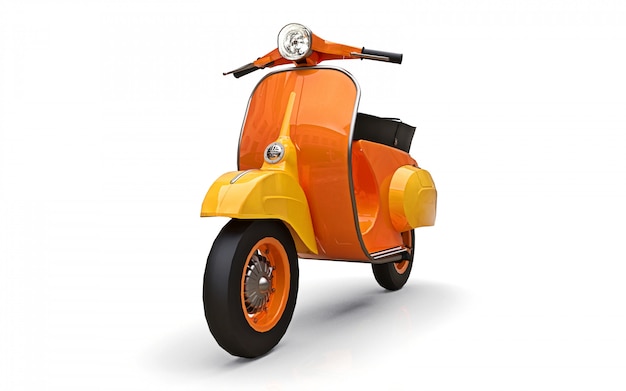 Vintage Europese oranje scooter op een witte achtergrond. 3D-weergave