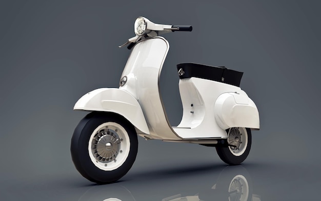 Vintage Europese witte scooter op een grijze achtergrond 3D-rendering