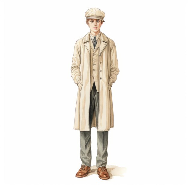 Photo vintage fashion detailed rendering of a boy in trenchcoat by the hive