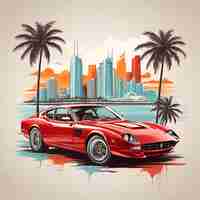 Photo vintage ferrari miami landmarks tee with vibrant shades