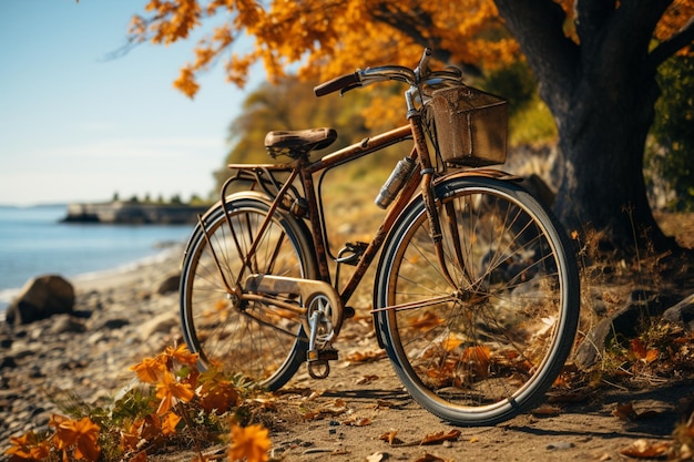 Vintage fiets geparkeerd naast een boom weekendvibes