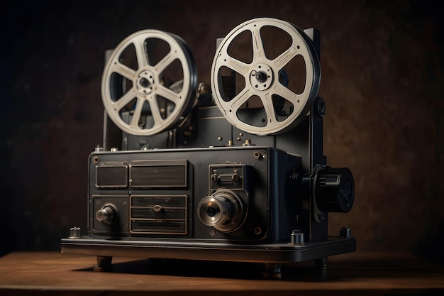 Фото vintage film projector resting on a wooden table