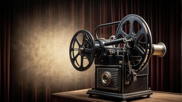 Vintage film projector on a wooden table