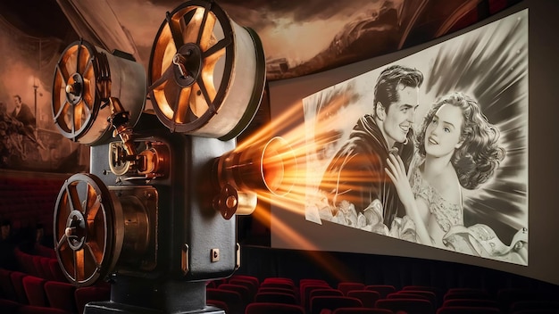 Vintage filmprojector en filmvertoning