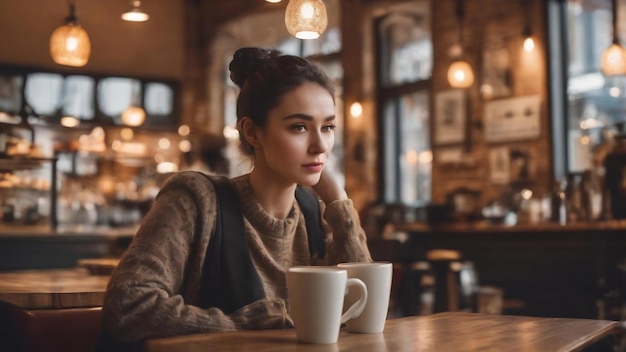 Vintage filter customer in coffee shop blur background with bokeh