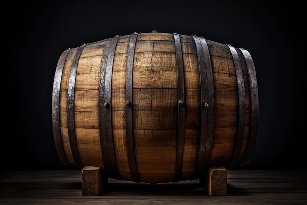 Vintage filtered image of oak wine barrel on black background ideal for product display montage
