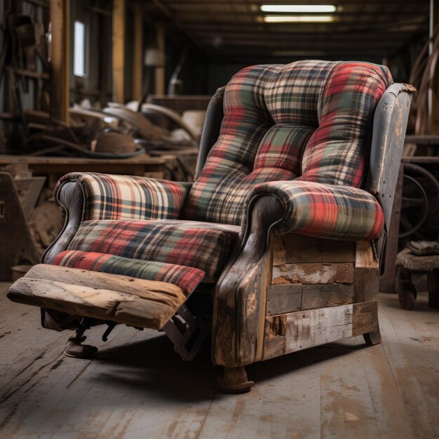 Vintage Flannel Recliner Capturing Rustic Charm With Meticulous Craftsmanship