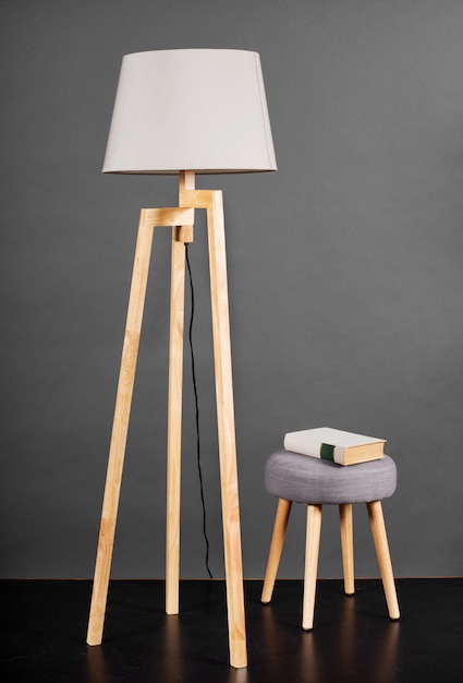 Vintage Floor Lamp with Small Stool and Book