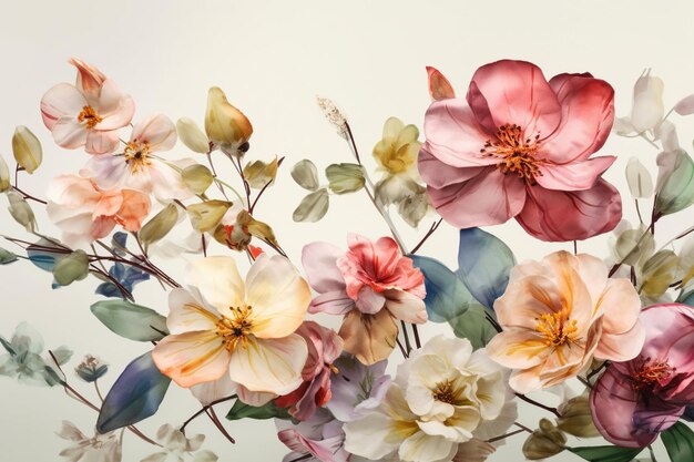 Vintage floral background Colorful flowers on a white background