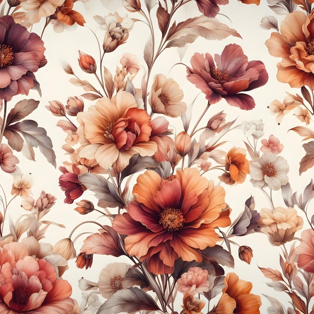 Vintage floral background Seamless pattern in retro style