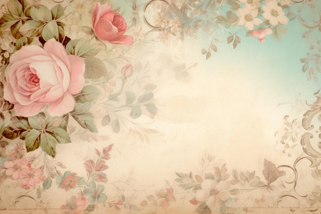 A vintage floral background with a floral border.