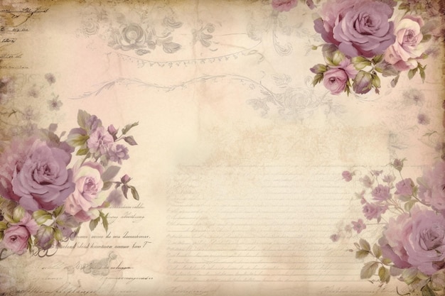 Vintage floral background with a frame of roses.