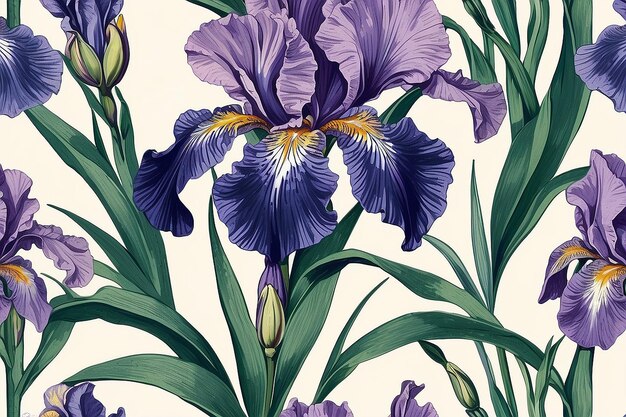 Photo vintage floral background with iris flower illustration remixed from public domain artworks