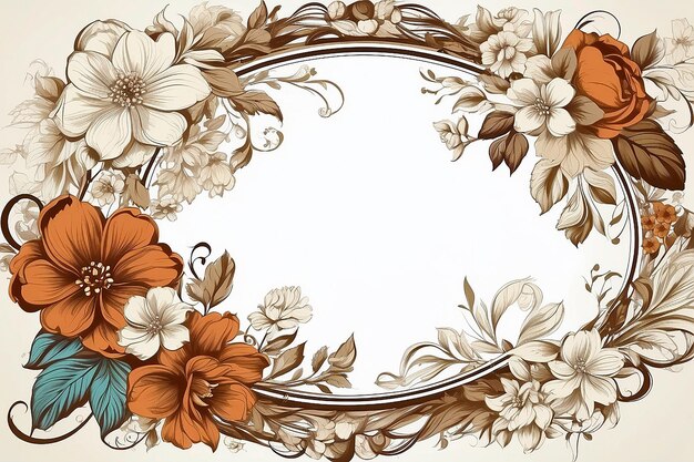 Photo vintage floral frame broun and white