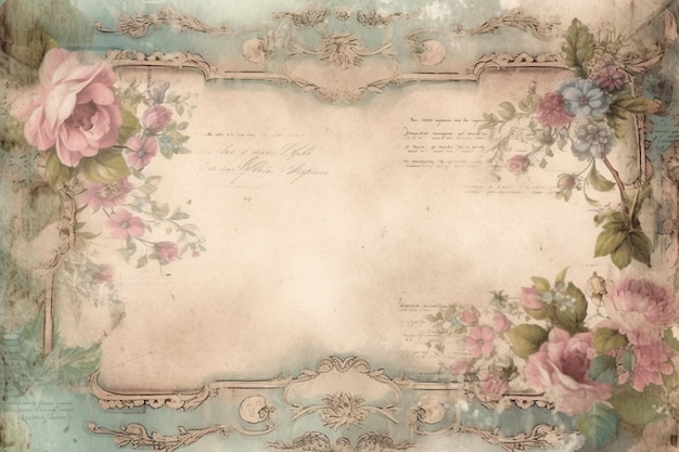 A vintage floral frame with flowers on it.