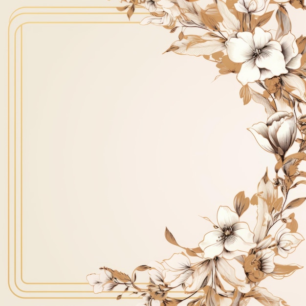 Vintage floral frame with white flowers and leaves on a beige background