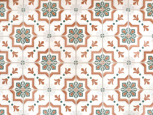 Vintage floral pattern ceramic tiles floor decoration texture and background. 