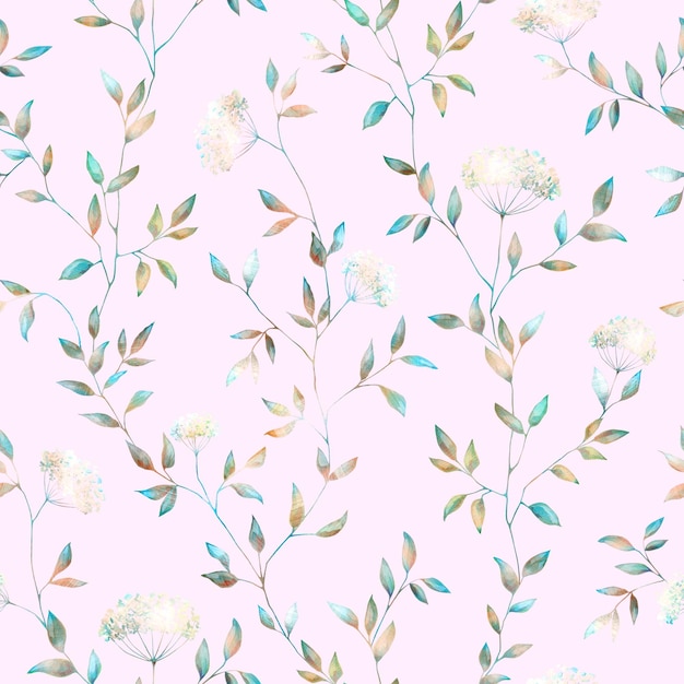 Photo vintage floral seamless pattern on pastel pink pastel flowers leaves botanical repeat print