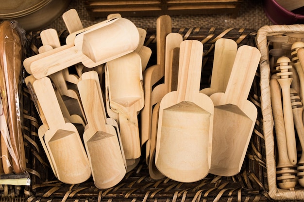 Vintage flour or sugar shovel on display