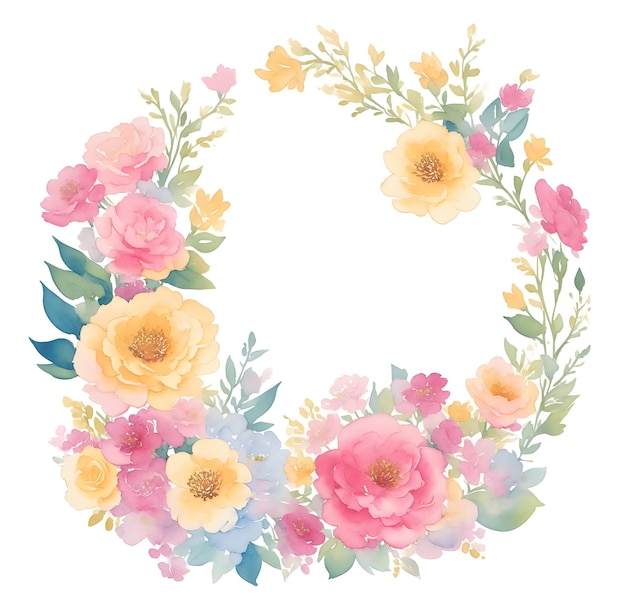 Vintage flower wreath frame on white