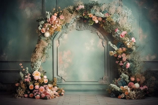 Vintage flowers arch Ai generated