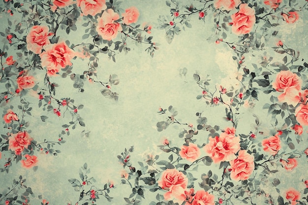 Vintage flowers background old floral wallpaper ai