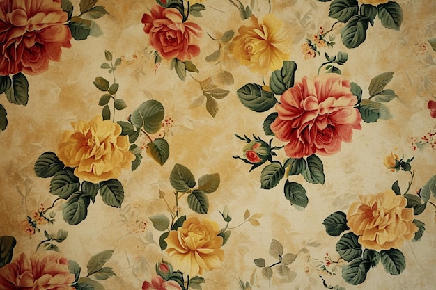 Photo vintage flowers background old floral wallpaper ai