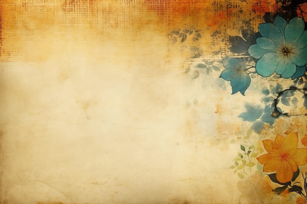 Vintage flowers background Old grunge paper texture Ai generated