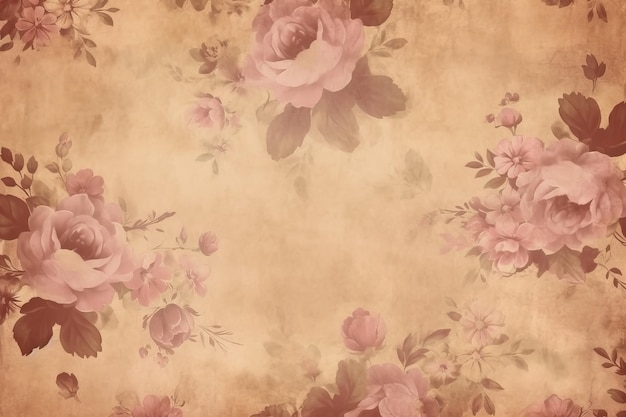 Vintage flowers background Old wallpaper Ai generated