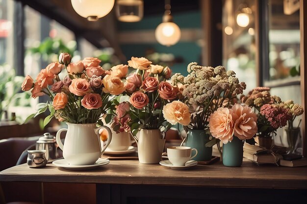 写真 コーヒーショップのヴィンテージフラワー