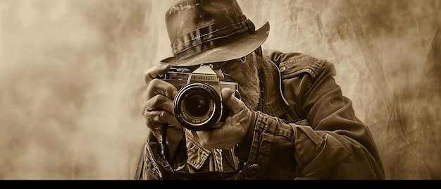 Vintage fotograaf met Sepia Tone Camera